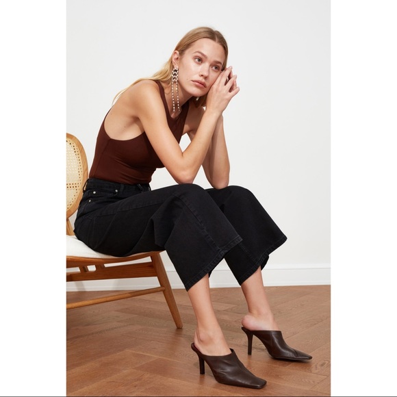 High Rise Waisted Wide Crop Leg Cotton Denim - Picture 2 of 5